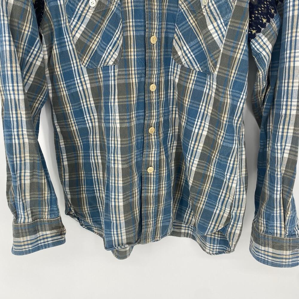 Nanamica Plaid Shirt Womens L Patchwork Woven Shoulder Japanese Blue - Picture 5 of 8